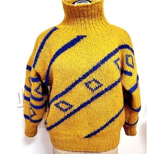 Saks Fifth Avenue Gold Mockneck with Cobalt Blue Geo design detail Size M